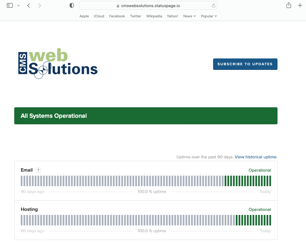 Screenshot of Systems page showing all systems operational