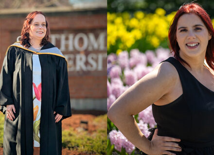 Combined photo with Elizabeth Doherty standing on the left and Stephanie Evans on the right.